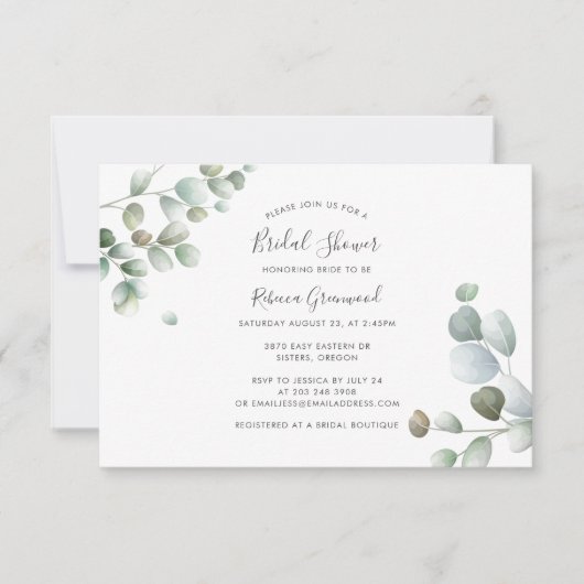 Eukalyptus Botanisches Foliage-Brautparty Mitteilungskarte (Vorderseite)