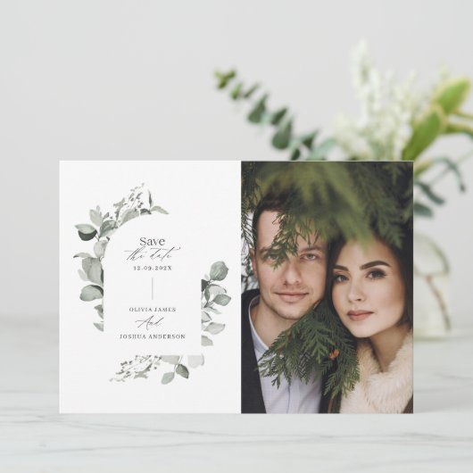 Eukalyptus botanisches Foto Save The Date (Stehend Vorderseite)