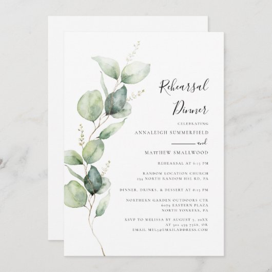 Eukalyptus Botanisches Hochzeitessen Probe Einladung (Vorne/Hinten)