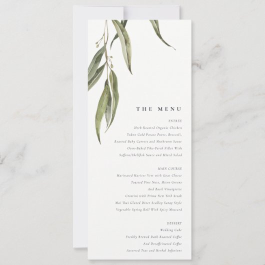 Eukalyptus Botanisches Hochzeitmenü Einladung (Vorderseite)