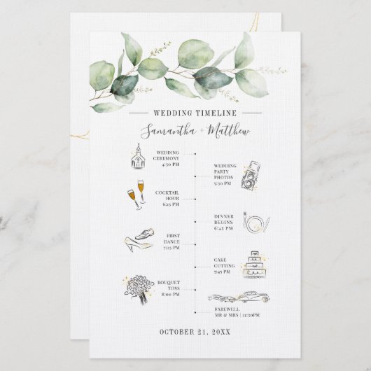 Eukalyptus Botanisches Hochzeitsprogramm Briefpapier (Vorne/Hinten)