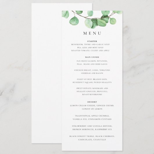 Eukalyptus-botanisches Menü Menükarte (Vorne/Hinten)