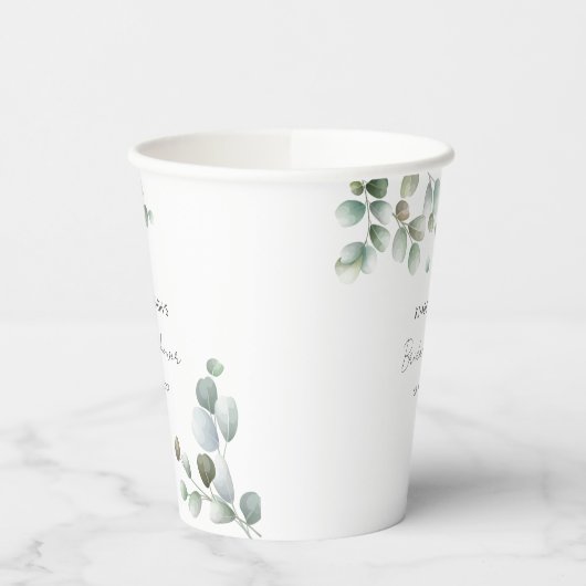 Eukalyptus Botanisches Script Minimales Brautparty Pappbecher (Links)