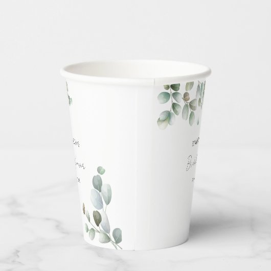 Eukalyptus Botanisches Script Minimales Brautparty Pappbecher (Rechts)