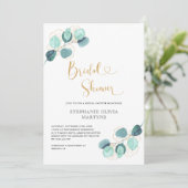 Eukalyptus Botanisches Wasser-Farbe-Gold-Brautpart Einladung (Stehend Vorderseite)