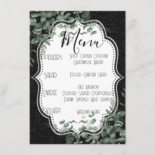 Eukalyptus Bouquet Glitzer und Blütenblättrige Euk Begleitkarte (Vorderseite)