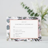Eukalyptus Bouquet mit rosa Border Wedding RSVP Karte (Stehend Vorderseite)