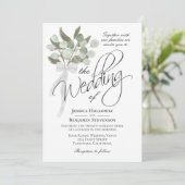 Eukalyptus Bouquet Rustic Boho Wedding Einladung (Stehend Vorderseite)