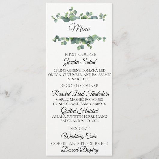 Eukalyptus Bouquet Wedding Menu Card Menükarte (Vorderseite)