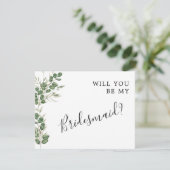 Eukalyptus Bouquet wird meine Bridesmaid-Karte sei Save The Date (Stehend Vorderseite)