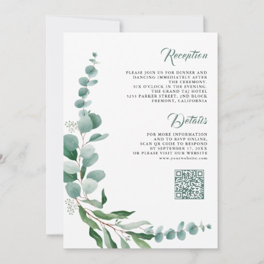Eukalyptus Branch All in One QR Code Wedding Einladung (Rückseite)