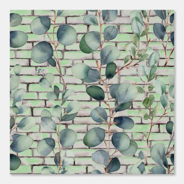Eukalyptus Branch Brick Leaf Sage Green Tapete (Vorderseite)