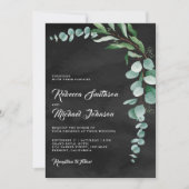 Eukalyptus Branch Charcoal Black QR Code Hochzeit Einladung (Vorderseite)