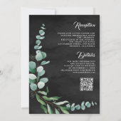 Eukalyptus Branch Charcoal Black QR Code Hochzeit Einladung (Rückseite)