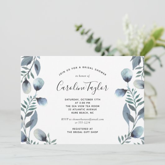 Eukalyptus Branch Einfaches Brautparty Einladung (Stehend Vorderseite)