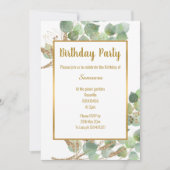 Eukalyptus Branch Green Gold Trim 2 Geburtstag Einladung (Vorderseite)