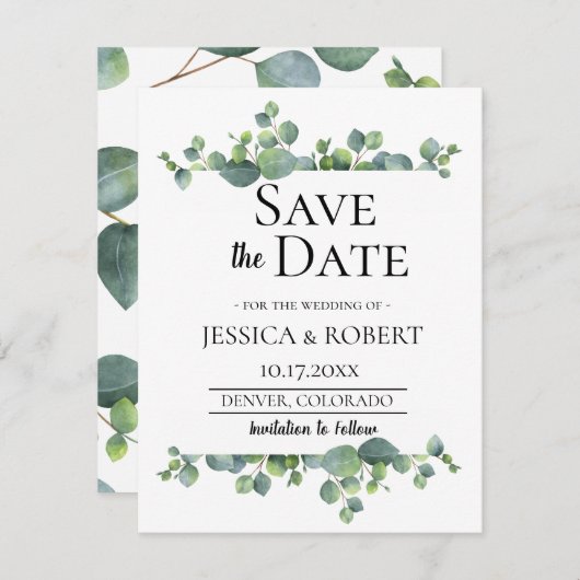 Eukalyptus Branch Wedding Save the Date (Vorne/Hinten)