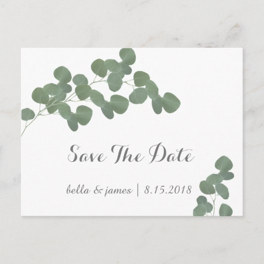 Eukalyptus Branch Wedding Save the Date Postcards Ankündigungspostkarte (Vorderseite)
