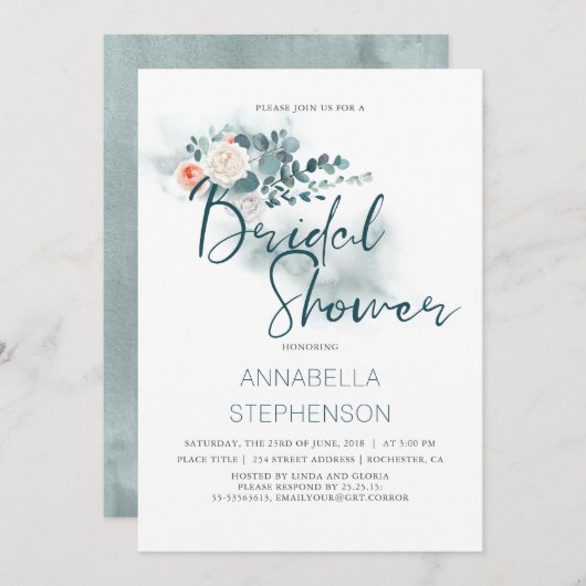 Eukalyptus | Brautparty "Aquarell" Einladung (Vorne/Hinten)