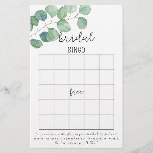 Eukalyptus - Brautparty-Bingo-Spiel (Vorderseite)