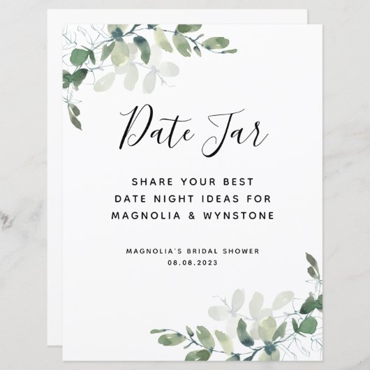 Eukalyptus-Brautparty Datum Night Jar-Zeichen (Vorne/Hinten)