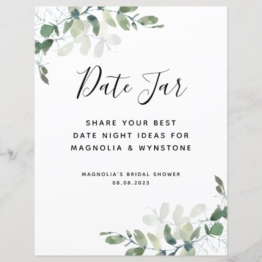 Eukalyptus-Brautparty Datum Night Jar-Zeichen (Vorderseite)