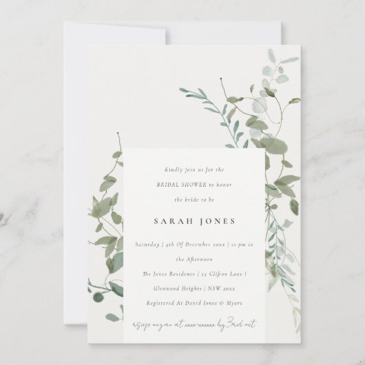 Eukalyptus-Brautparty Einladung (Vorderseite)