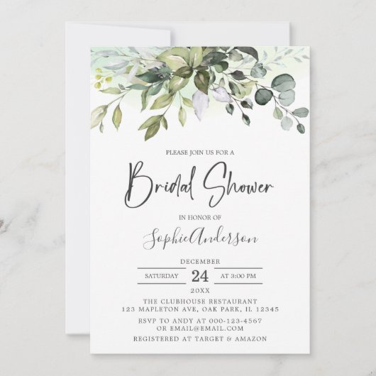 Eukalyptus-Brautparty Einladung (Vorderseite)