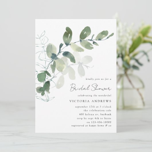 Eukalyptus-Brautparty Einladung (Stehend Vorderseite)