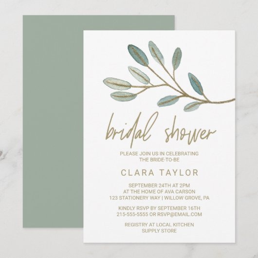 Eukalyptus-Brautparty Einladung (Vorne/Hinten)