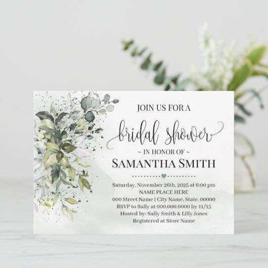 Eukalyptus-Brautparty Einladung (Stehend Vorderseite)