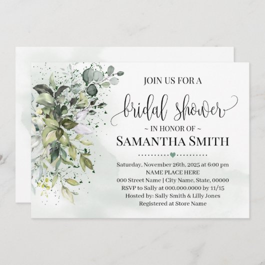 Eukalyptus-Brautparty Einladung (Vorne/Hinten)