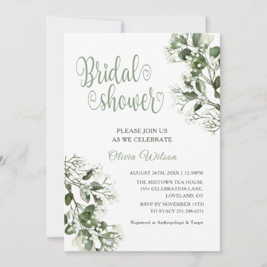 Eukalyptus-Brautparty Einladung (Vorderseite)