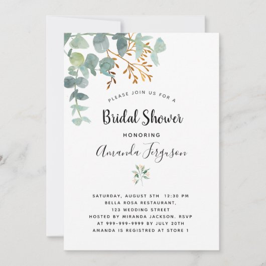 Eukalyptus-Brautparty Einladung (Vorderseite)