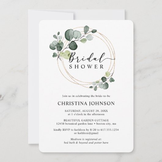 Eukalyptus-Brautparty Einladung (Vorderseite)