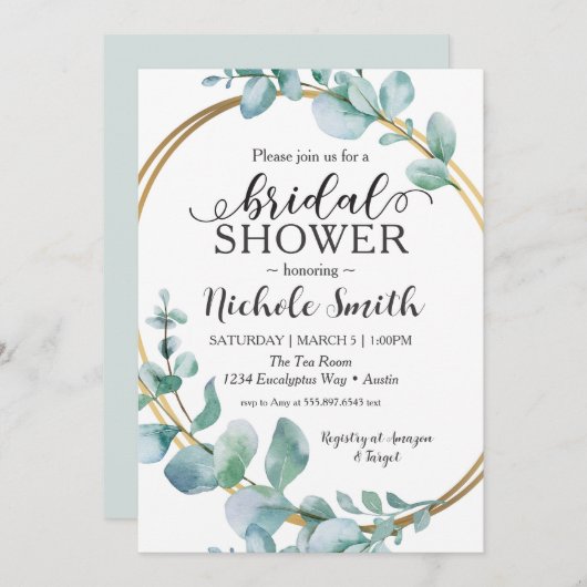 Eukalyptus Brautparty Eternity Gold Ring Einladung (Vorne/Hinten)