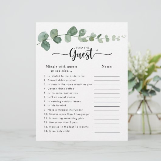 Eukalyptus-Brautparty Finden Sie das Game (Stehend Vorderseite)
