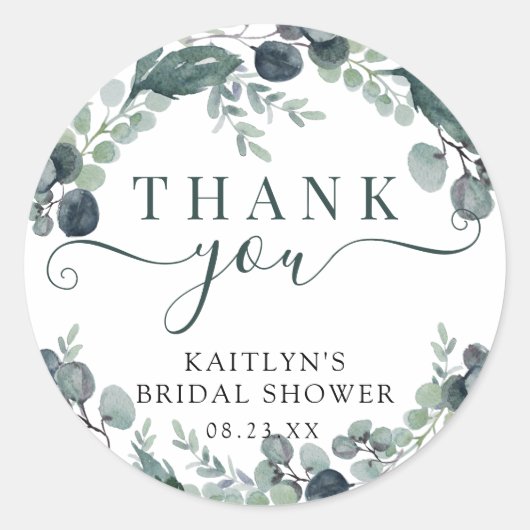 Eukalyptus-Brautparty für Wasserfarben Vielen Dank Runder Aufkleber (Vorderseite)