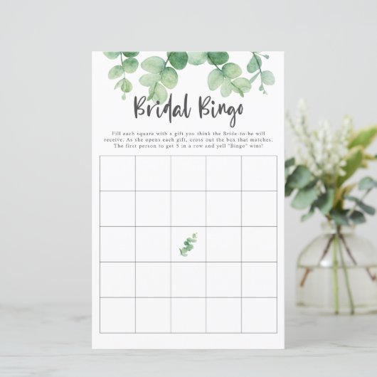 Eukalyptus Brautparty Game Bingo Greenery Chic (Stehend Vorderseite)