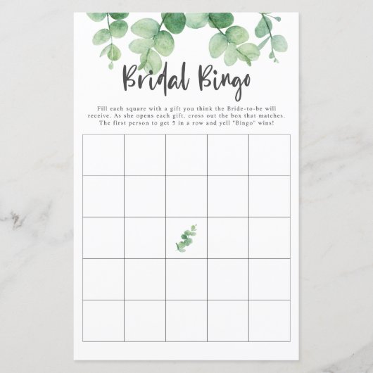 Eukalyptus Brautparty Game Bingo Greenery Chic (Vorderseite)