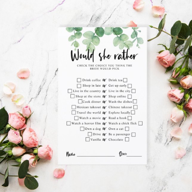 Eukalyptus Brautparty Game Wäre sie lieber (Von Creator hochgeladen)