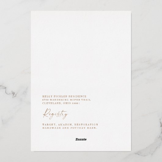 Eukalyptus-Brautparty Gold Folieneinladung (Rückseite)