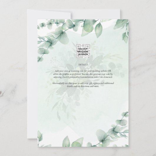 Eukalyptus BRAUTPARTY Greenery Gold QR Code Einladung (Rückseite)