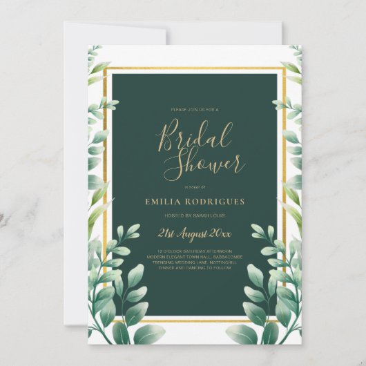 Eukalyptus BRAUTPARTY Greenery Gold QR Code Einladung (Vorderseite)