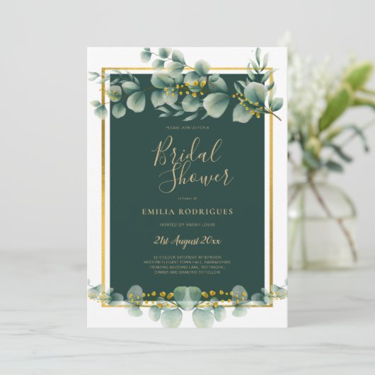 Eukalyptus BRAUTPARTY Greenery Gold QR Code Einladung (Stehend Vorderseite)