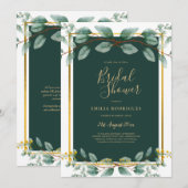 Eukalyptus BRAUTPARTY Greenery Gold QR Code Inv Einladung (Vorne/Hinten)