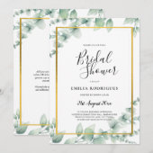 Eukalyptus BRAUTPARTY Greenery Gold QR Code Inv Einladung (Vorne/Hinten)