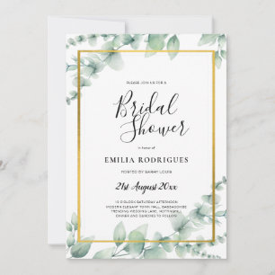 Eukalyptus BRAUTPARTY Greenery Gold QR Code Inv Einladung