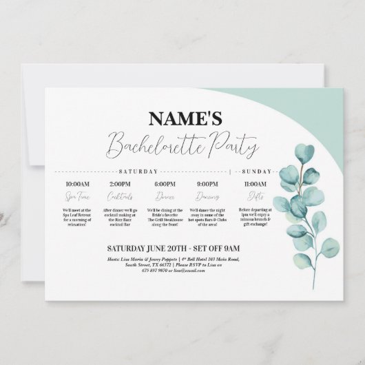 Eukalyptus-Brautparty - Grüne Blätter Einladung (Vorderseite)