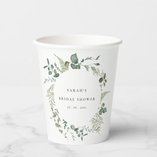 Eukalyptus-Brautparty Pappbecher (Vorderseite)
